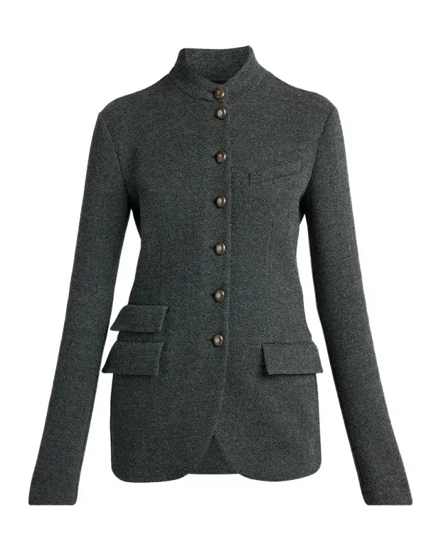 Giorgio Armani Fitted Herringbone Wool-Blend Blazer