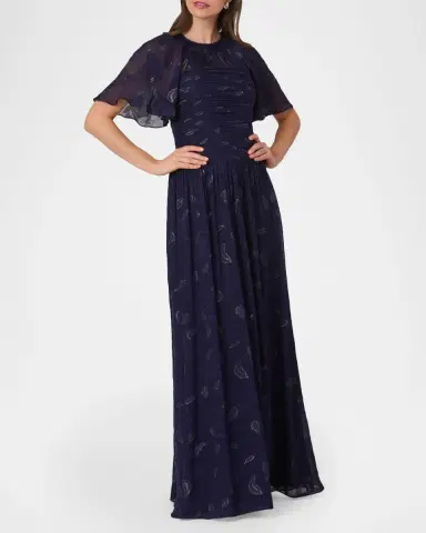 Shoshanna Serafina Flutter-Sleeve Floral Burnout Gown | Thumbnail 2 Shoshanna Serafina Flutter-Sleeve Floral Burnout Gown | Thumbnail 2