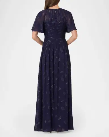 Shoshanna Serafina Flutter-Sleeve Floral Burnout Gown | Thumbnail 3 Shoshanna Serafina Flutter-Sleeve Floral Burnout Gown | Thumbnail 3