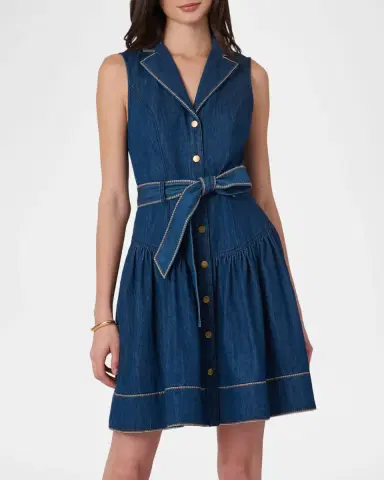 Shoshanna Mae Sleeveless Flounce Cotton Denim Mini Dress | Thumbnail 3 Shoshanna Mae Sleeveless Flounce Cotton Denim Mini Dress | Thumbnail 3
