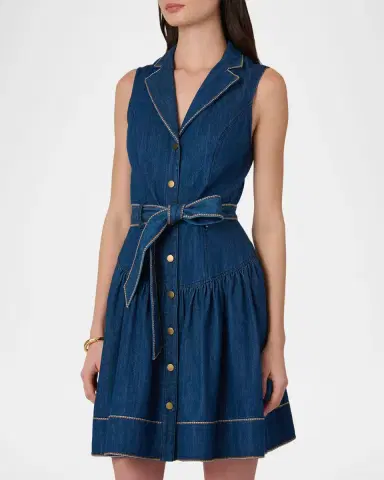Shoshanna Mae Sleeveless Flounce Cotton Denim Mini Dress | Thumbnail 4 Shoshanna Mae Sleeveless Flounce Cotton Denim Mini Dress | Thumbnail 4