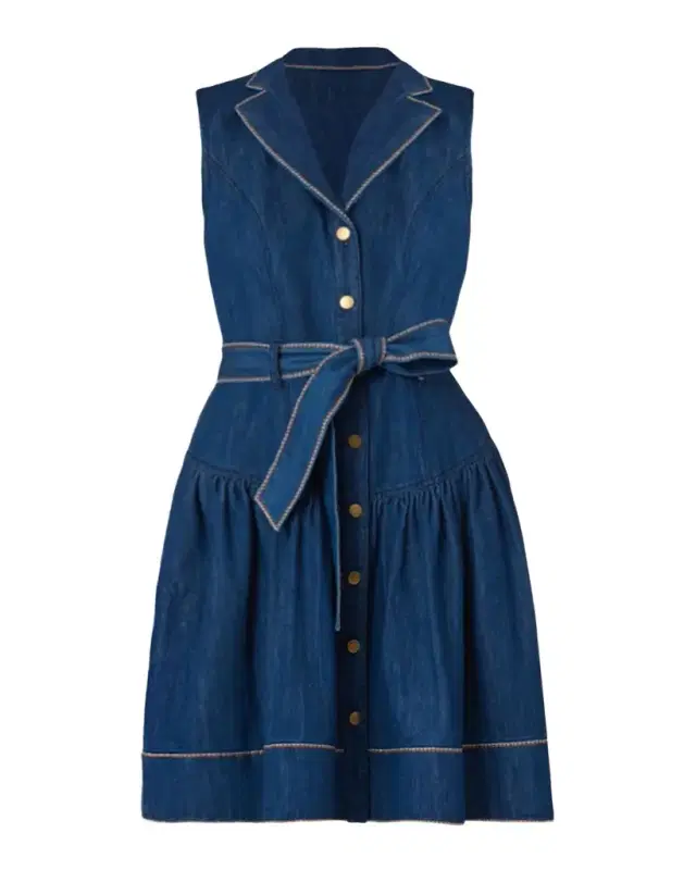 Mae Sleeveless Flounce Cotton Denim Mini Dress