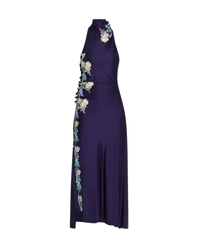 Rabanne Long-Sleeve Stretch Lace Jersey Maxi Dress