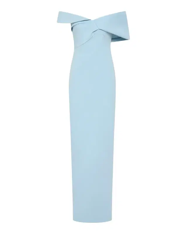 RACHEL GILBERT Maddie Draped Off-The-Shoulder Column Gown