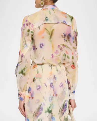 PRABAL GURUNG Floral-Print Collared Blouse with Tie Detail | Thumbnail 3 PRABAL GURUNG Floral-Print Collared Blouse with Tie Detail | Thumbnail 3