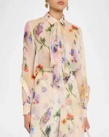 PRABAL GURUNG Floral-Print Collared Blouse with Tie Detail | Thumbnail 4 PRABAL GURUNG Floral-Print Collared Blouse with Tie Detail | Thumbnail 4