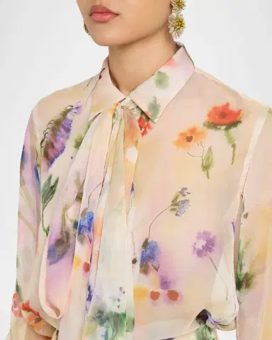 PRABAL GURUNG Floral-Print Collared Blouse with Tie Detail | Thumbnail 5 PRABAL GURUNG Floral-Print Collared Blouse with Tie Detail | Thumbnail 5