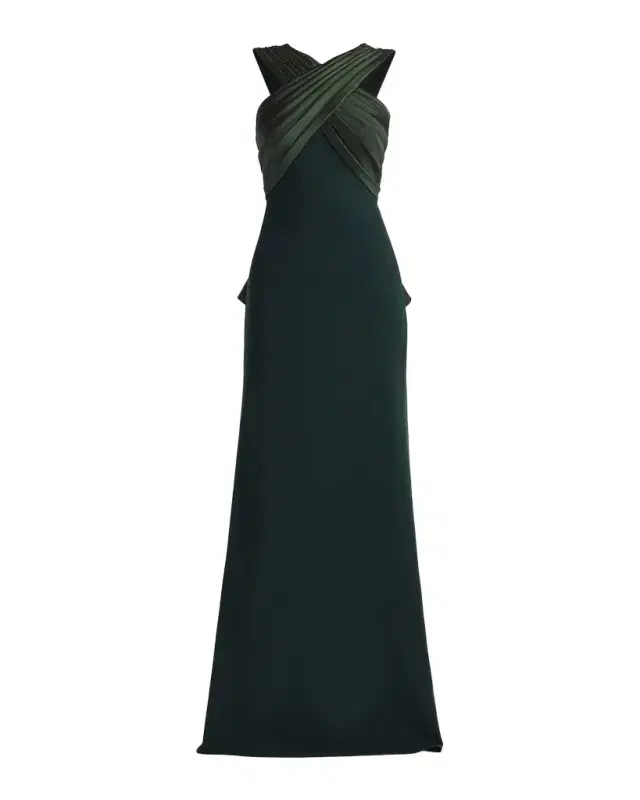 Tadashi Shoji Caro Pleated Taffeta-Embellished Crepe Gown