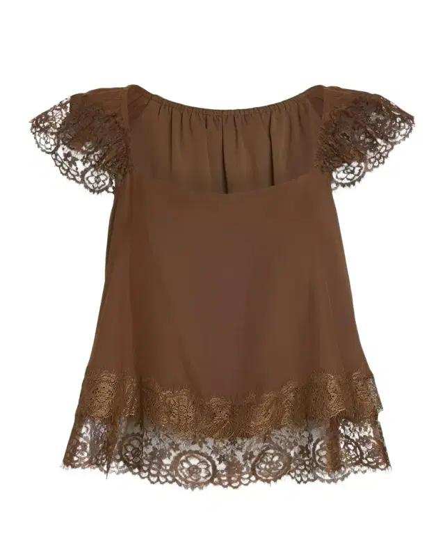 Ramy Brook Lena Lace-Trim Satin Blouse