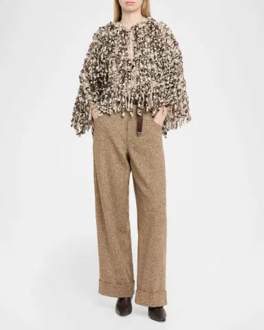 Brunello Cucinelli Embellished Curly Mohair Cape | Thumbnail 2