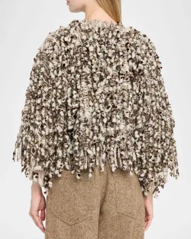 Brunello Cucinelli Embellished Curly Mohair Cape | Thumbnail 3