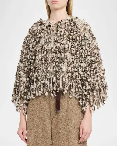 Brunello Cucinelli Embellished Curly Mohair Cape | Thumbnail 4