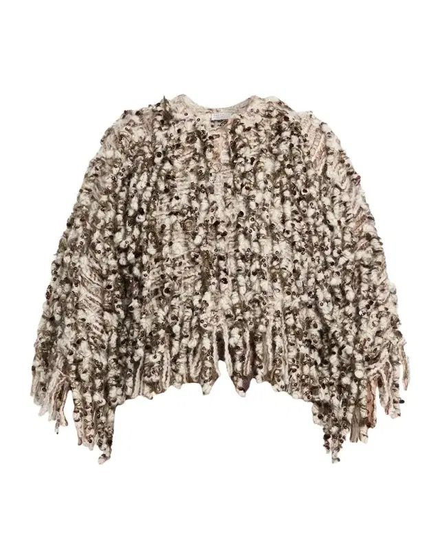 Brunello Cucinelli Embellished Curly Mohair Cape