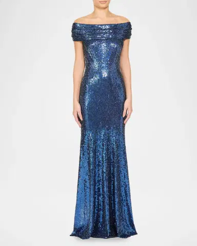 Jenny Packham Echo Off-Shoulder Sequined Gown | Thumbnail 2