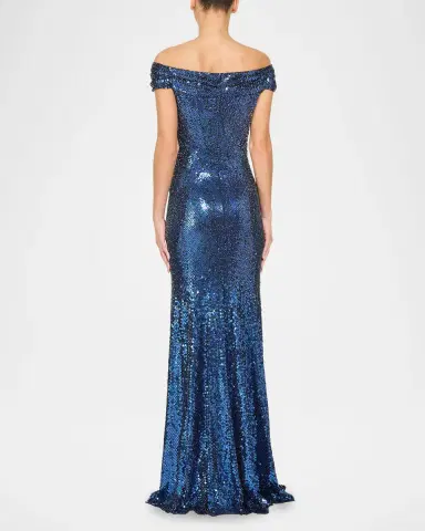Jenny Packham Echo Off-Shoulder Sequined Gown | Thumbnail 3