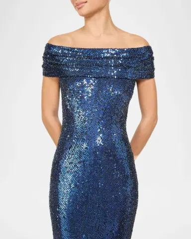Jenny Packham Echo Off-Shoulder Sequined Gown | Thumbnail 4