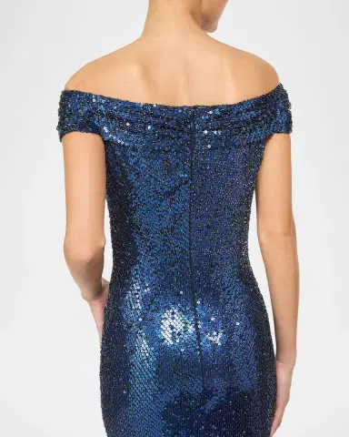 Jenny Packham Echo Off-Shoulder Sequined Gown | Thumbnail 5