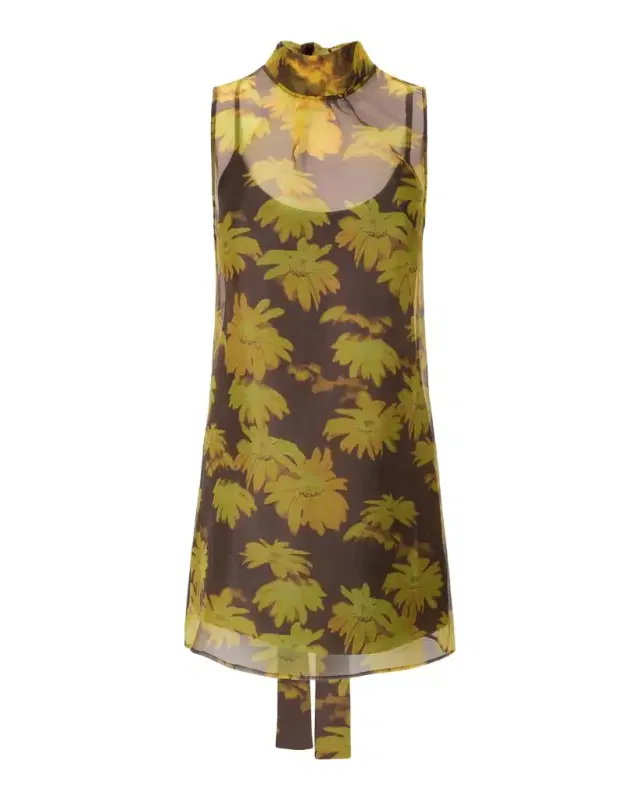 STAUD Albee Floral Tie-Neck Mini Dress