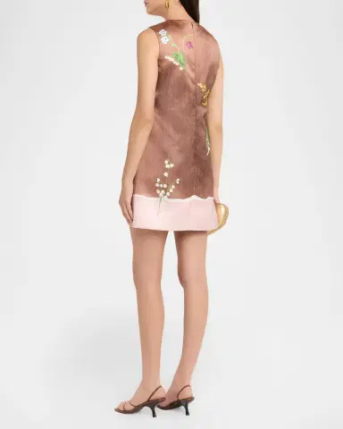 Oscar de la Renta Sleeveless Mixed Botanical Mini Shift Dress | Thumbnail 3 Oscar de la Renta Sleeveless Mixed Botanical Mini Shift Dress | Thumbnail 3