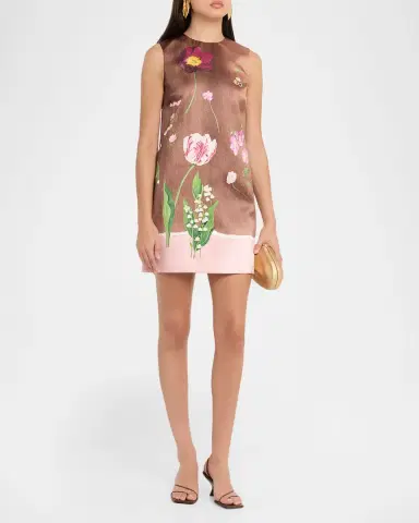 Oscar de la Renta Sleeveless Mixed Botanical Mini Shift Dress | Thumbnail 4 Oscar de la Renta Sleeveless Mixed Botanical Mini Shift Dress | Thumbnail 4