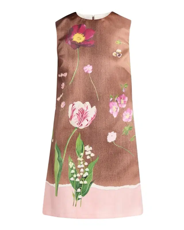 Oscar de la Renta Sleeveless Mixed Botanical Mini Shift Dress