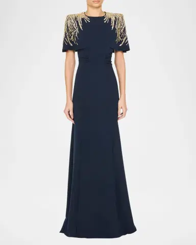 Jenny Packham Embellished Petal-Sleeve Trumpet Gown | Thumbnail 2