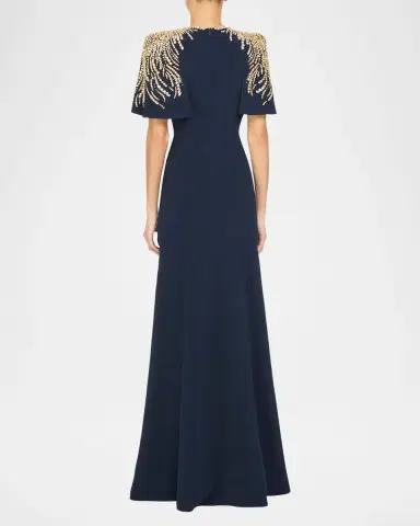Jenny Packham Embellished Petal-Sleeve Trumpet Gown | Thumbnail 3
