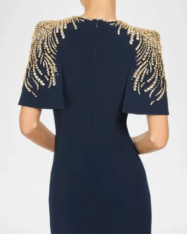Jenny Packham Embellished Petal-Sleeve Trumpet Gown | Thumbnail 4