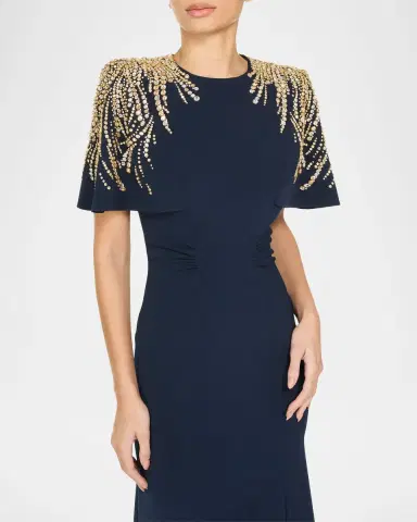 Jenny Packham Embellished Petal-Sleeve Trumpet Gown | Thumbnail 5