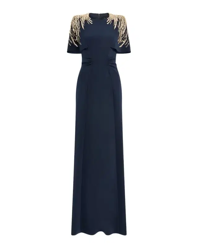 Jenny Packham Embellished Petal-Sleeve Trumpet Gown