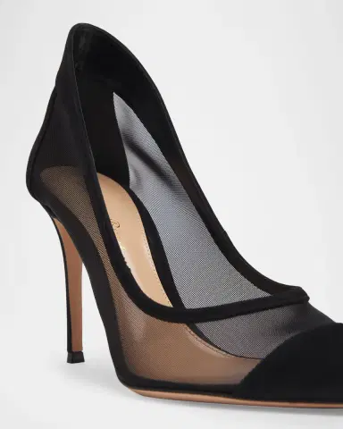 Gianvito Rossi 95mm Mesh and Suede Pointed-Toe Pumps | Thumbnail 3