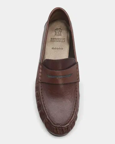 Brunello Cucinelli Cinched Leather Penny Loafers | Thumbnail 4