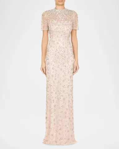 Jenny Packham Orchid Crystal Short-Sleeve Column Gown | Thumbnail 2