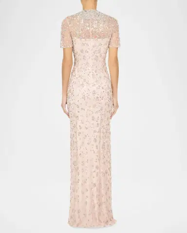 Jenny Packham Orchid Crystal Short-Sleeve Column Gown | Thumbnail 3