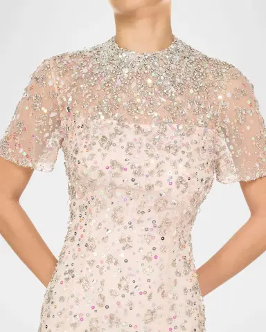Jenny Packham Orchid Crystal Short-Sleeve Column Gown | Thumbnail 4