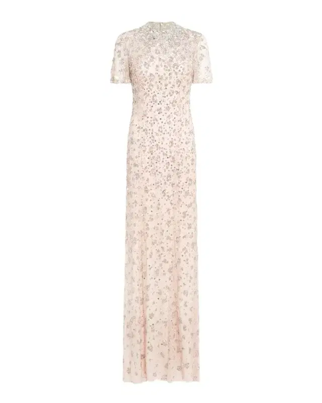 Jenny Packham Orchid Crystal Short-Sleeve Column Gown