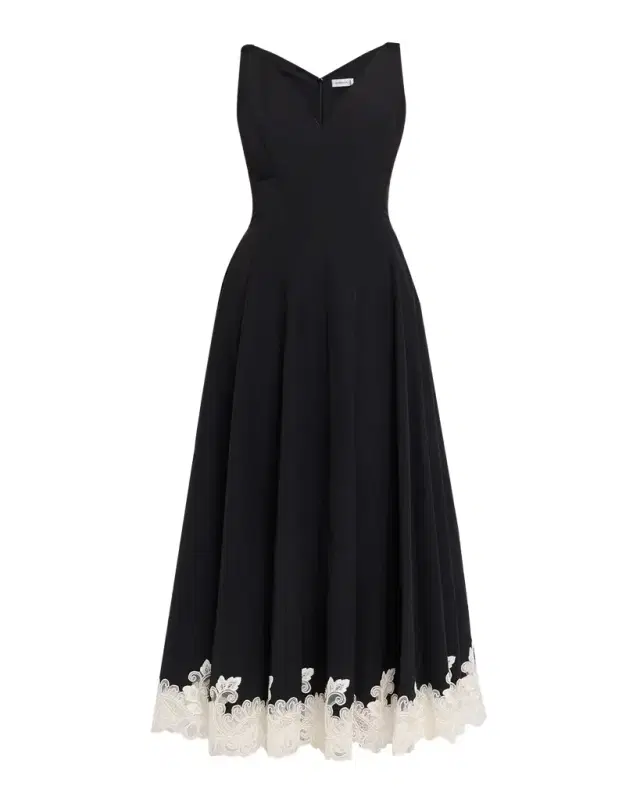 SIMKHAI Mira Cotton Faille Lace Midi Dress