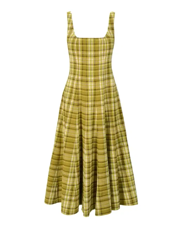 STAUD Wells Plaid Midi Dress