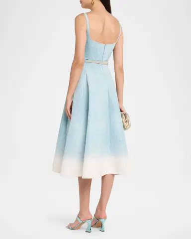 Oscar de la Renta Sleeveless Scoop-Neck Peony Faille Midi Day Dress | Thumbnail 3