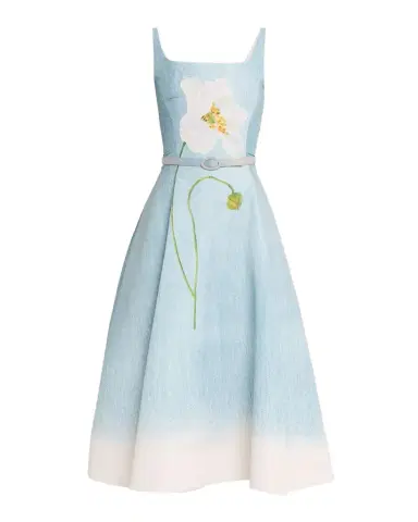 Oscar de la Renta Sleeveless Scoop-Neck Peony Faille Midi Day Dress | Thumbnail 1