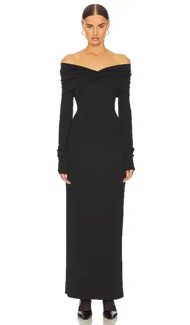 Helsa Matte Jersey Off Shoulder Maxi Dress | Thumbnail 1 Helsa Matte Jersey Off Shoulder Maxi Dress | Thumbnail 1