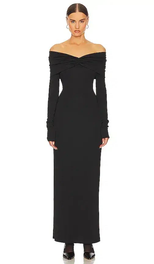 Helsa Matte Jersey Off Shoulder Maxi Dress