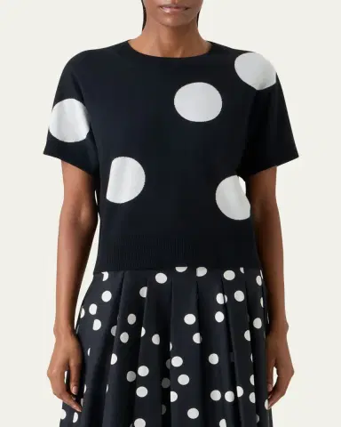 Akris punto Polka-Dot Merino Wool Short-Sleeve Sweater | Thumbnail 4 Akris punto Polka-Dot Merino Wool Short-Sleeve Sweater | Thumbnail 4