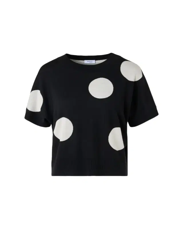Akris punto Polka-Dot Merino Wool Short-Sleeve Sweater