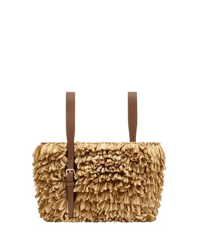 Valextra Mini Fringe Raffia Bucket Bag