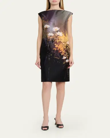 Rickie Freeman for Teri Jon Cap-Sleeve Floral Mikado Dress | Thumbnail 2