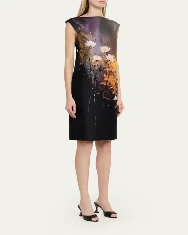 Rickie Freeman for Teri Jon Cap-Sleeve Floral Mikado Dress | Thumbnail 4