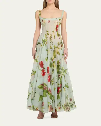 Oscar de la Renta Sleeveless Chine Hibiscus Silk Gazar Trumpet Gown | Thumbnail 2 Oscar de la Renta Sleeveless Chine Hibiscus Silk Gazar Trumpet Gown | Thumbnail 2