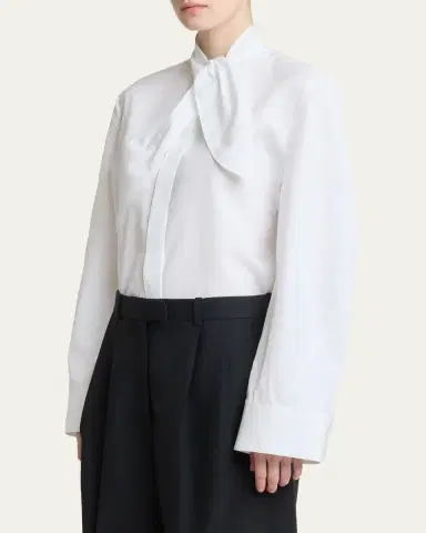 Givenchy Bow Neck Cotton-Poplin Button-Down Shirt | Thumbnail 4