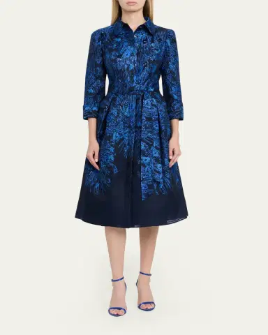 Rickie Freeman for Teri Jon Metallic Jacquard Organza Midi Shirtdress | Thumbnail 2